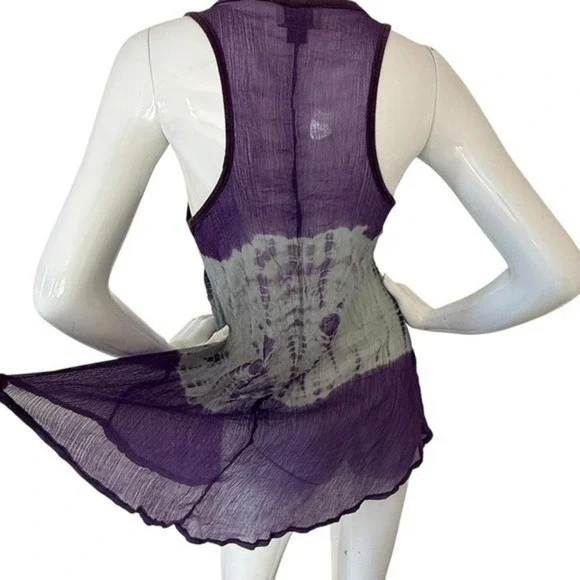 Boho Purple Beaded Sequin Flowy Tie Dye Top XL - Picture 7 of 9